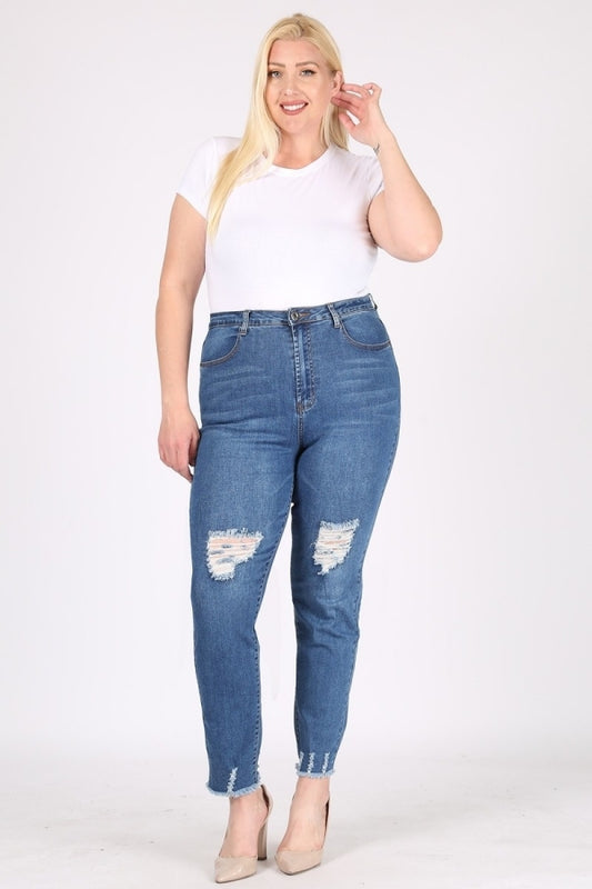 Trendy Distressed Denim Jeans for Women – Plus Size Mid-Rise Fit