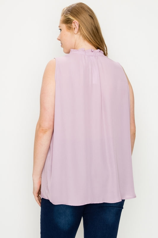 Plus size women Lightweight Sleeveless Blouse with Ruffled Collar