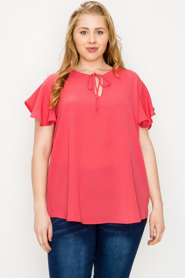 Curvy short sleeve blouse with flutter sleeves