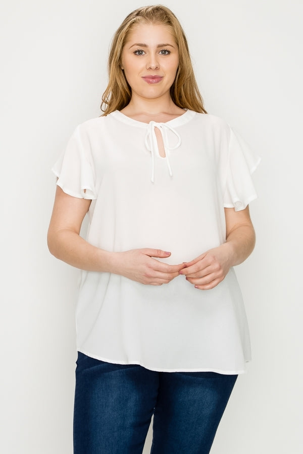 Women’s plus size tie-front keyhole blouse