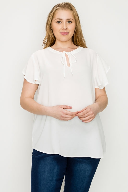 Women’s plus size tie-front keyhole blouse