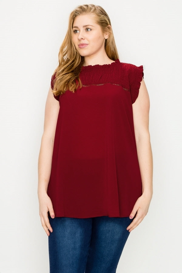 Flowy plus size ruffle shoulder blouse for women