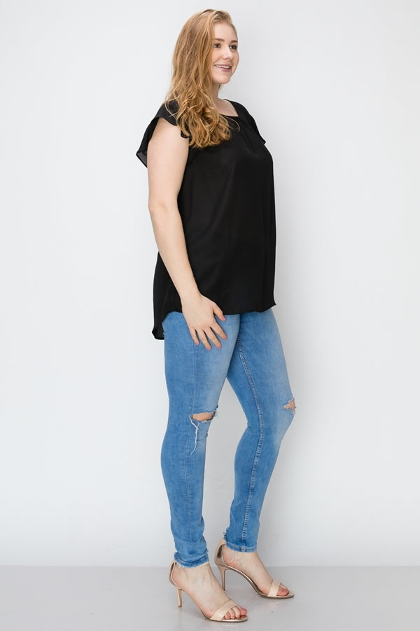 Stylish wool dobby short sleeve blouse for women plus size