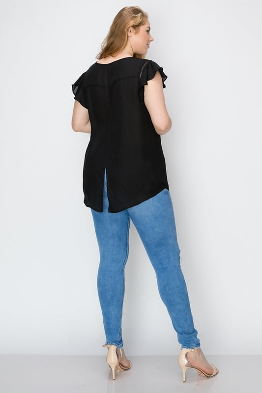 Stylish Plus Size Wool Dobby Blouse – Women's Short Sleeve Everyday Top