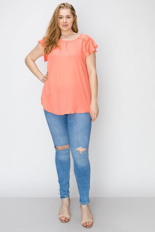 Stylish wool dobby short sleeve blouse for women plus size