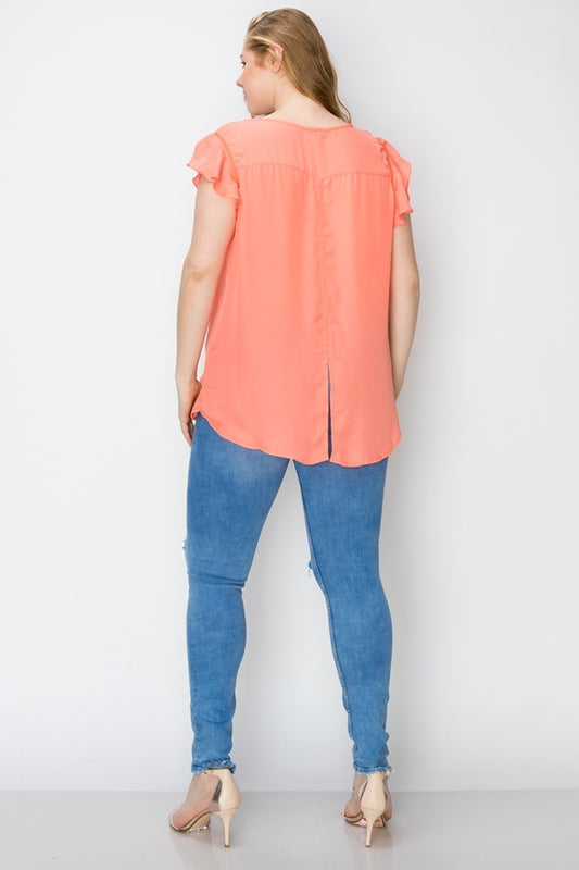 Women's Plus Size Short Sleeve Wool Dobby Top – Flowy Casual Tunic Blouse