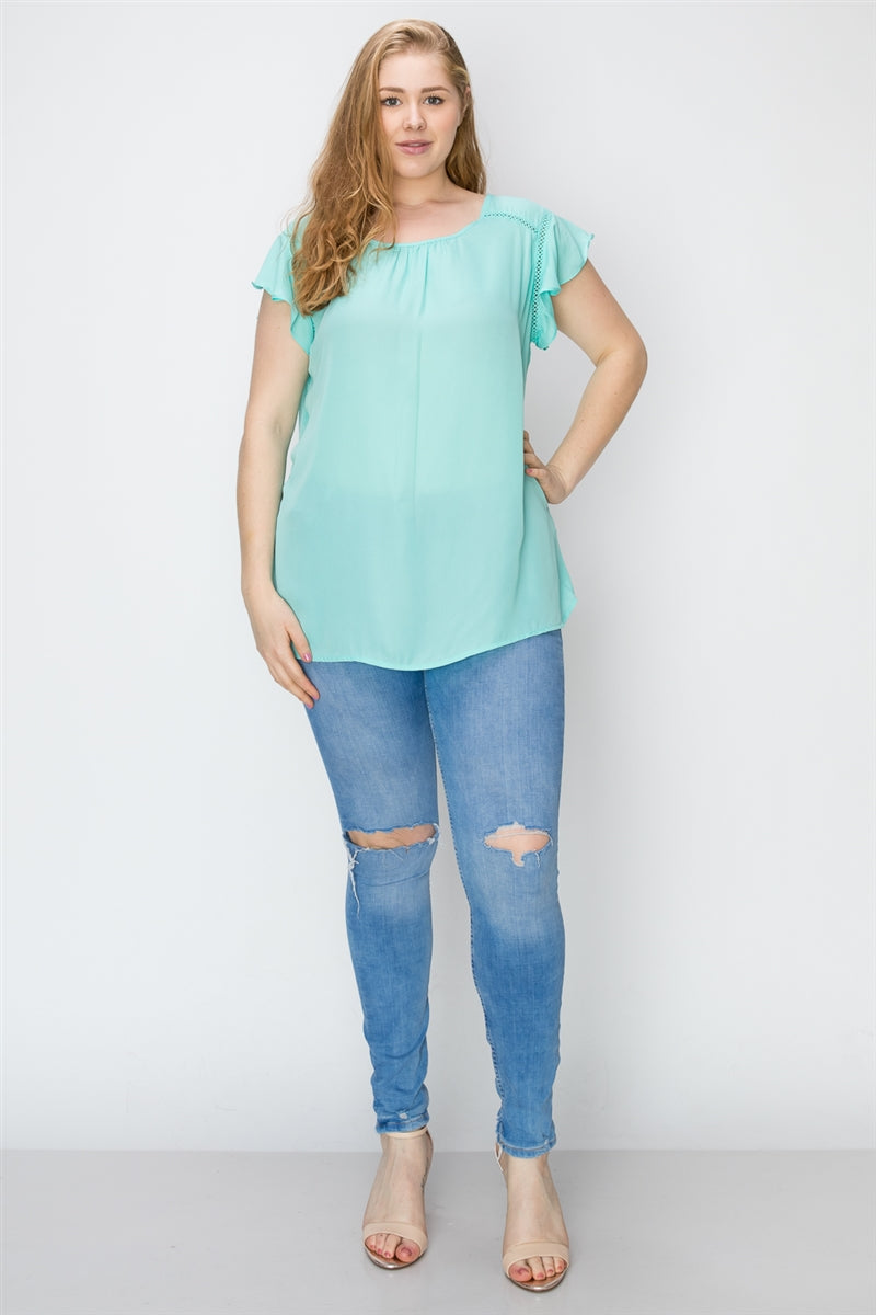 Comfortable plus size wool dobby short sleeve top for everyday wear