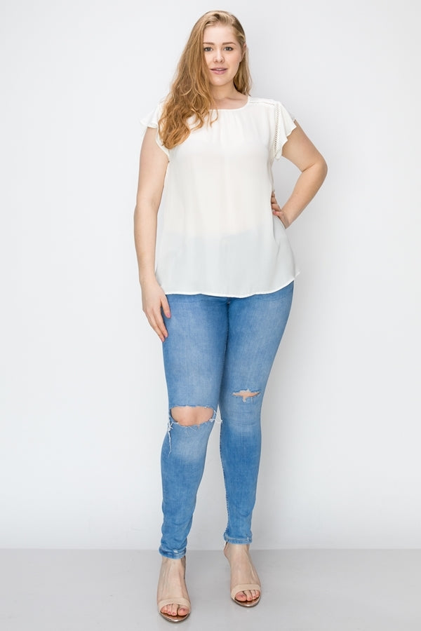 Women's plus size wool dobby short sleeve blouse