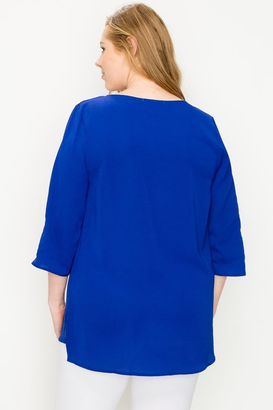 Women's Plus Size Koshibo Roll-Tab Sleeve Blouse – Lightweight Casual Top