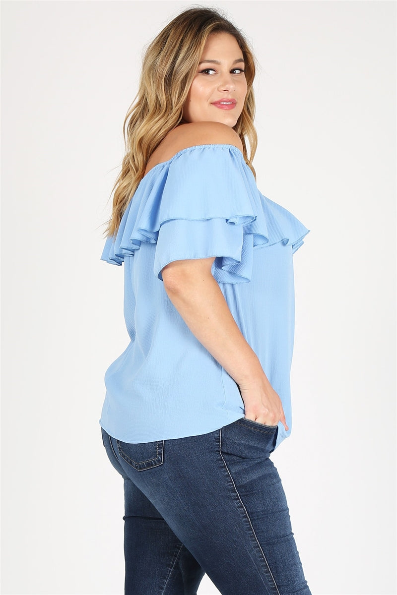 Women's Plus Size Koshibo Off-the-Shoulder Layered Top– Casual Short Sleeve Blouse
