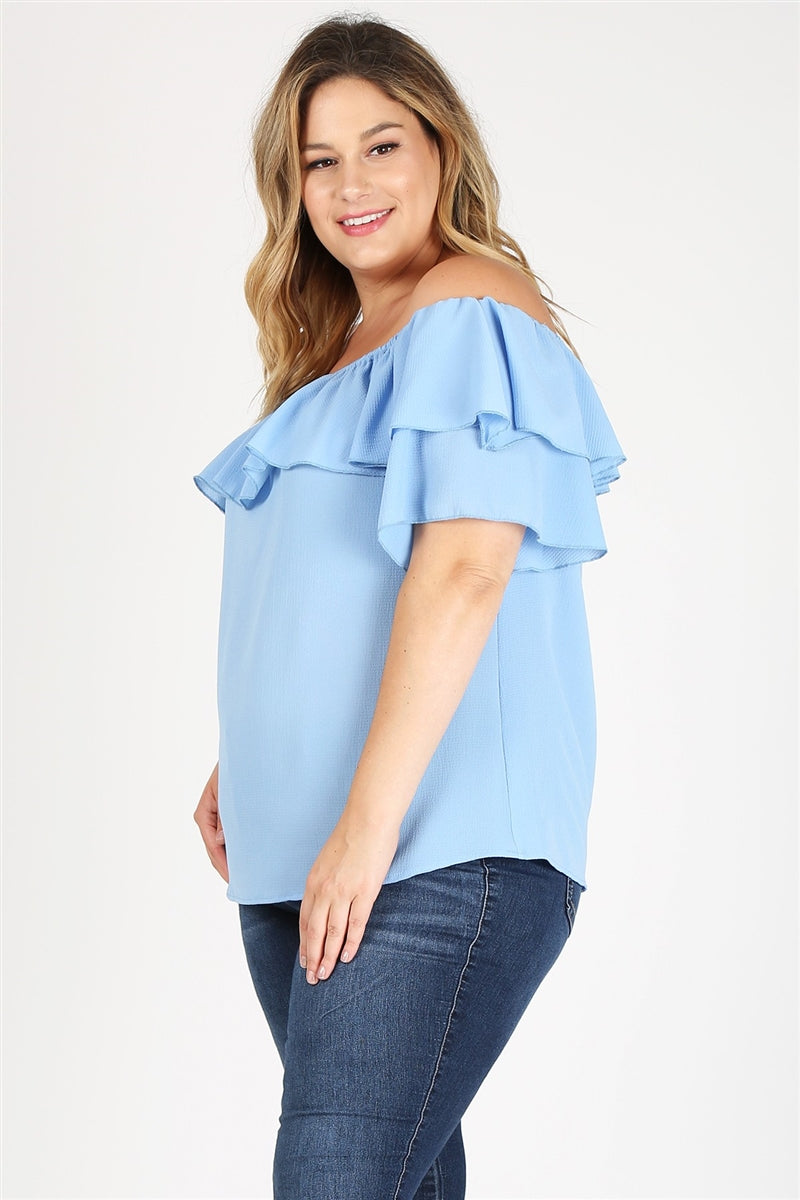 Women's Plus Size Koshibo Off-the-Shoulder Layered Top– Casual Short Sleeve Blouse