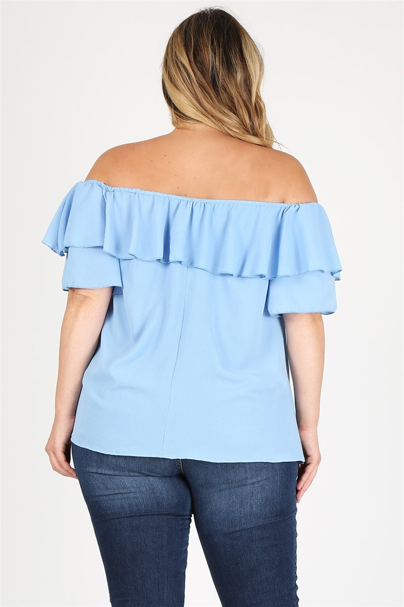 Women's Plus Size Koshibo Off-the-Shoulder Layered Top– Casual Short Sleeve Blouse