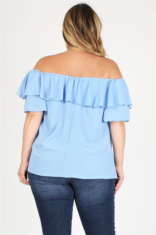 Women's Plus Size Koshibo Off-the-Shoulder Layered Top– Casual Short Sleeve Blouse