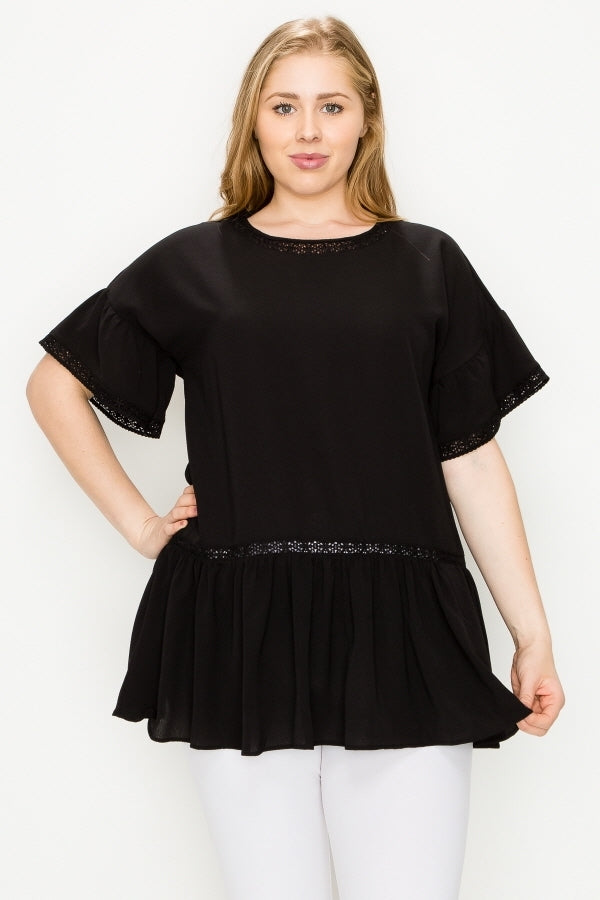 Casual hi-low tunic top in wool dobby fabric for plus size women