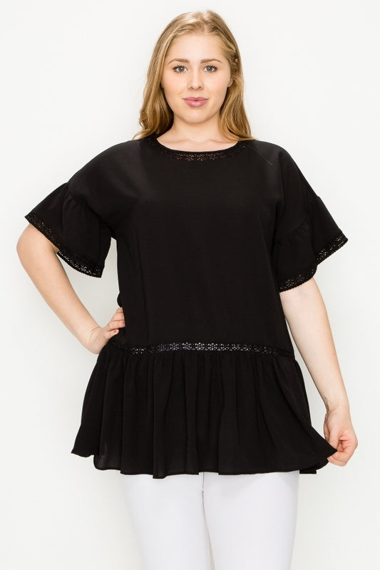 Casual hi-low tunic top in wool dobby fabric for plus size women
