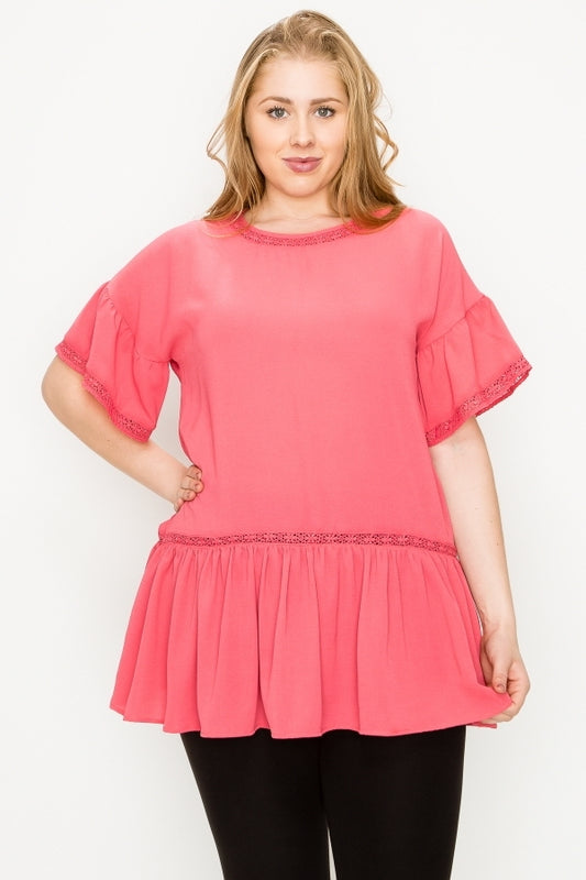 Flowy wool dobby hi-low tunic top with pintuck detail for women