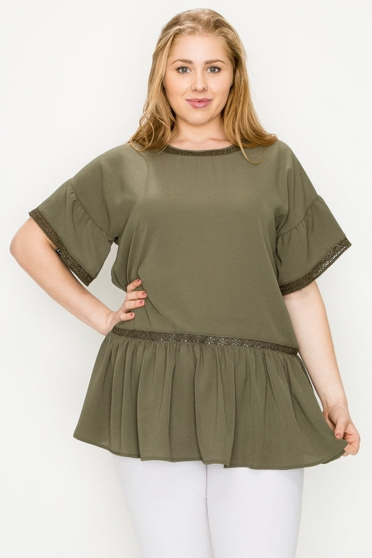 Women's plus size casual tunic top in wool dobby fabric